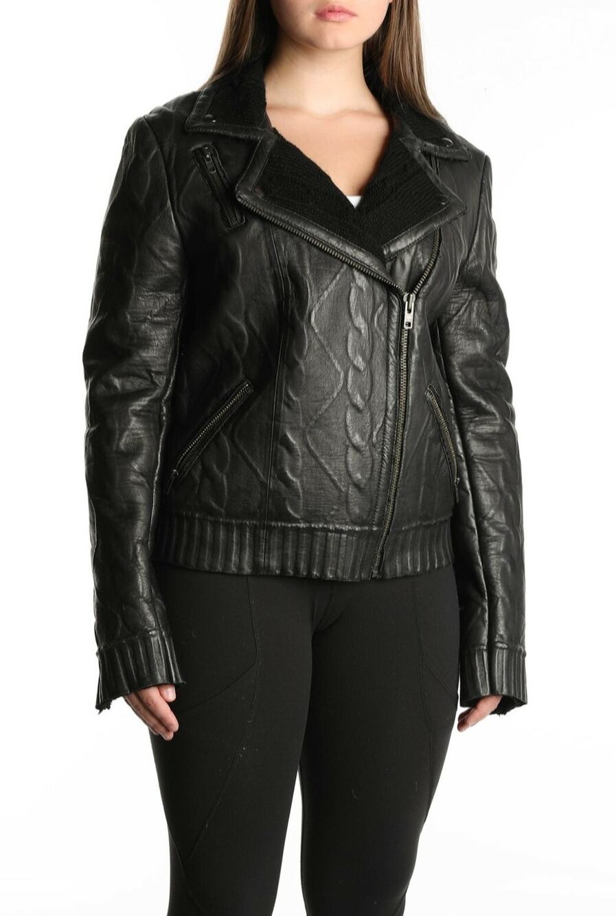 Muubaa  Womens Lamb Leather Casual Motorcycle Jacket Black Size 10